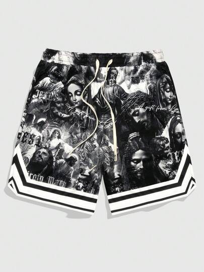 Men's Jesus & Virgin Mary Printed Shorts