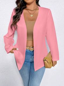 EMERY ROSE 大码单排扣纯色长袖西装外套，夏季时尚 - 粉色 - 查看 4