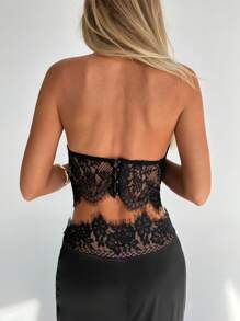 Aloruh Women Lace Halter Backless Sexy Black Camisole - Black - View 2