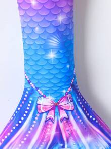 Conjunto de traje de baño con estampado aleatorio de escamas de pez para niñas jóvenes