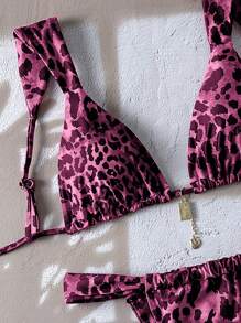 Swim Vcay Women's Summer Sexy Halter Printed Spaghetti Strap Bikini Set With Metal Decor, Beach Outfit