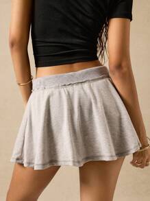 SHEIN EZwear Women's Knitted Casual Sports Skirt, Suitable For Leisure And Vacation - Grey - View 2