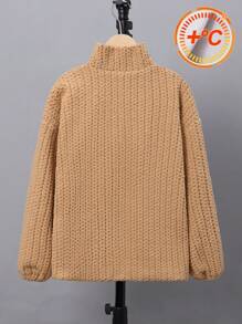 SHEIN Cậu bé Tween Chi tiết được vá Lót nhiệt Dây kéo áo Without Tee - màu nâu - Xem 2