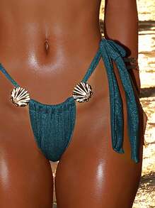 Swim SXY Frauen Metallic Stoff Shell Akzent Neckholder Sexy 2-Teiliges Bikini-Set, Strand Sommer Outfit
