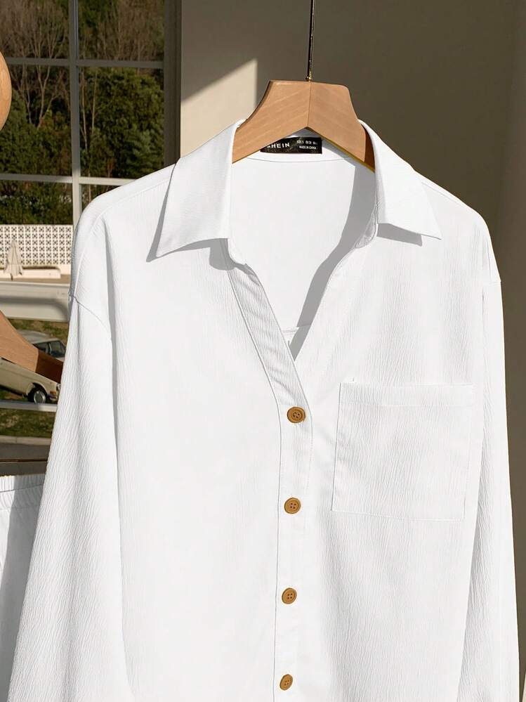 Comfortcana Set de 2 piezas de blusa de manga larga holgada y pantalones cortos color beige para mujer, para primavera - Blanco - Añade 4