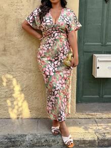 Plus Size Random Print Casual Vacation Dress - Multicolor - View 5