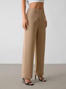 SHEIN PETITE Solid Color Straight Leg Pants, Minimalist Fashion Suitable For Summer In Fall/Winter