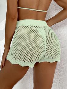 SHEIN Swim 女士樱桃装饰镂空泳衣罩衫短裤套装，适合度假 - 薄荷綠 - 查看 2