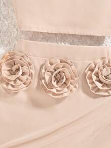 Apricot Floral Cropped Top With Matching Mini Skirt - Apricot - View 7