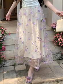 DAZY 新款夏季女士网纱透视波西米亚风半身裙 - 紫色 - 查看 7