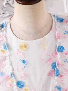 SHEIN Vestido de princesa de niña preadolescente con bordado floral, elegante vestido formal ligero
