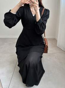 FRIFUL Robe longue pour femme, robe longue noire de haute qualité, robe élégante pour dames en automne, robe à manches longues