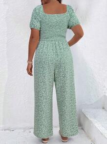 SHEIN Clasi Plus Size Short Sleeve V-Neck Fashion Jumpsuit, Suitable For Summer - Green - View 2