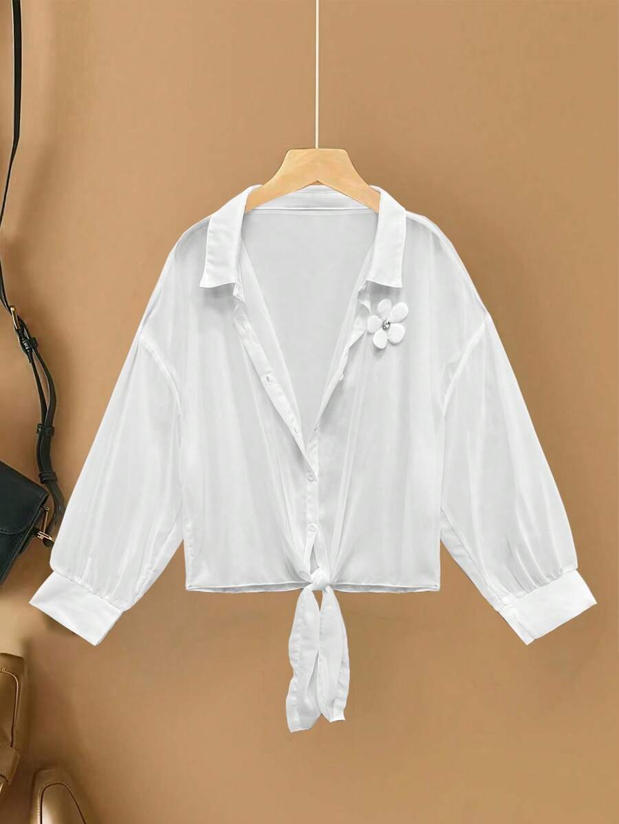 Calvaya 大码女式休闲宽松系带衬衫 - 彩色 - 查看 1