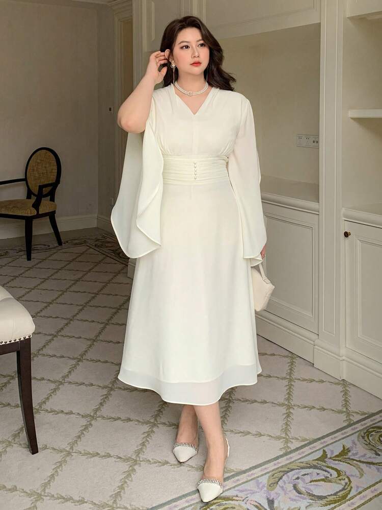 Dazy Plus Vestido midi de gasa con volantes de talla grande, vestido de lechera blanco, vestidos elegantes para mujer, vestidos vintage formales para mujer, vestido largo de manga larga para otoño, vestido de graduación
