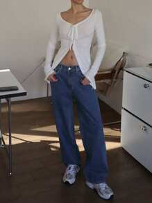 DAZY Jeans larghi blu navy con tasche, casual, a carrota, per donna