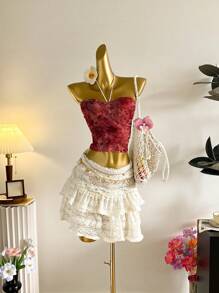 Attitoon 女士休闲复古风格度假佩斯利复古印花褶皱胸围挂脖吊带背心，适合夏季