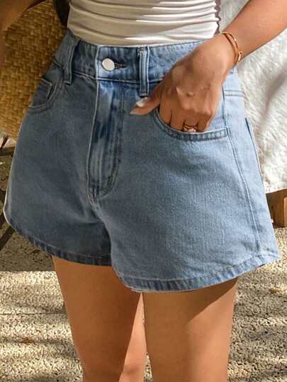 DAZY 女士休闲高腰宽松牛仔短裤，适合日常穿着和通勤，夏季休闲短裤