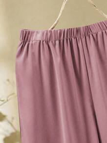 Plus Size Vacation Casual Solid Color Batwing Sleeve Shirt And Pants 2pcs Set - Dusty Pink - View 4