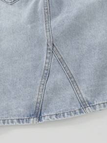 Denimly 年轻女孩休闲都市学院风牛仔 A 字中长裙，日常百搭，配有松紧腰带和前排纽扣