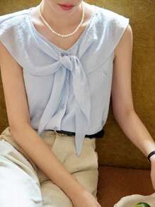 INAWLY Áo cánh không tay thường ngày cho nữ, thời trang tối giản cho hàng ngày - Màu xanh lam - Xem 5