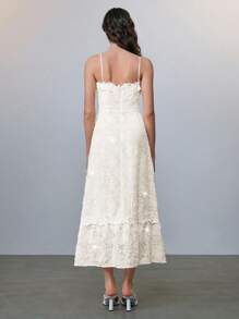 Chiquease Abito da donna con spalline a spaghetti e ricamo di paillettes, colore albicocca, stile da resort, adatto per feste, matrimoni, damigella d'onore