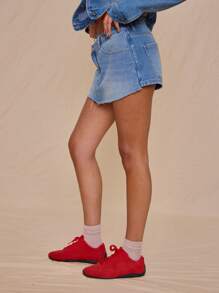 MUSERA Wrapover Front Asymmetric Denim Mini Skirt Only Spring Summer Vacation Cute Elegant Sweet Escape - Blue - View 3