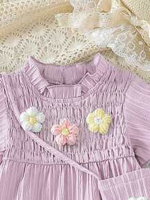 SHEIN Baby Girls Solid Color Short Sleeve Top And Shorts 2 Pieces Set, Fashionable For Summer - Purple - View 5