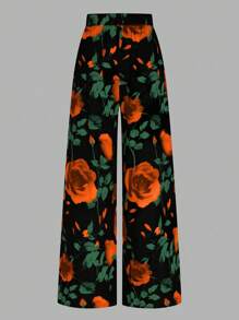 SHEIN Clasi Pantalones casuales de talle alto con estampado floral, de estilo minimalista para uso diario, para el Día de San Valentín