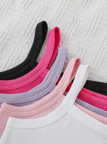 SHEIN Playful Pals 5件套女婴休闲百搭日常纯色罗纹针织连体衣套装，0-3岁 - 彩色 - 查看 5