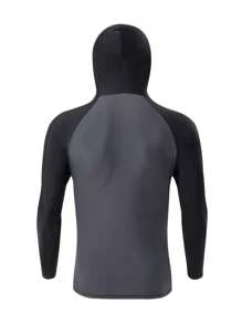 Manfinity KASUA Men's Letter Print Raglan Sleeve Long Sleeve Hooded Rash Guard Swimming Shirt - Multicolor - View 2