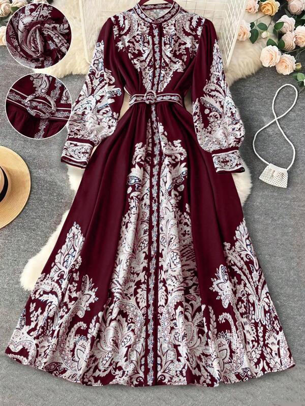 DreamSkyne Rochie A-Line cu mânecă lanternă în față deschisă, elegantă, romantică de mărimi plus, pentru femei