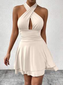 SHEIN Unity Sexy Backless Halter Neck Solid Color Summer Dress, Woman Dress, White Dresses For Women Women Mini Dresses, Bodycon Dresses For Women, Women Dresses Party