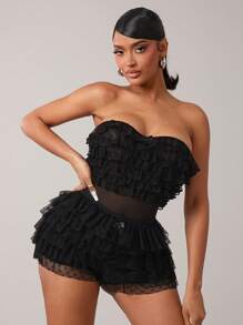 SHEIN SXY Plus Size Women's Fashion Sexy Street Teen Girls Polka Dot Lace Ruffle Trim Low Waist Mini Shorts, Ballet Style, Suitable For Everyday Wear, Western Wear, Cruise Attire, Music Festival, Concert, Carnival Party, Beach Vacation, Date Night, Birthday, Bachelorette Party, Club, Cute, Casual, Shopping, Streetwear, Going Out, Easy To Match & Looks Slim, Accent Your Body, Flatter The Figure Mini Short Micro Short