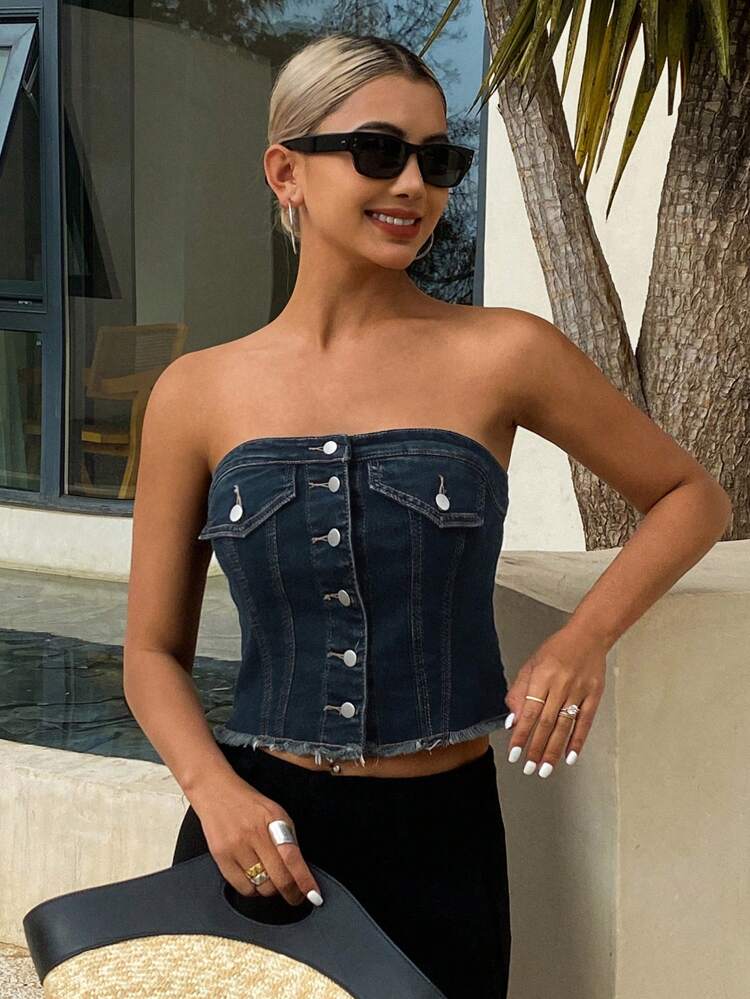 Slim & Sexy Bustier Denim Top For Women Tube Top