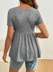 SHEIN Maternity Summer Casual Solid Color Short Sleeve Nursing T-Shirt - Grey - View 2
