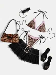 Swim Mod 2pcs/Set Sexy Cute Lace Bowknot Bikini Swimsuit - Multicolor - View 1