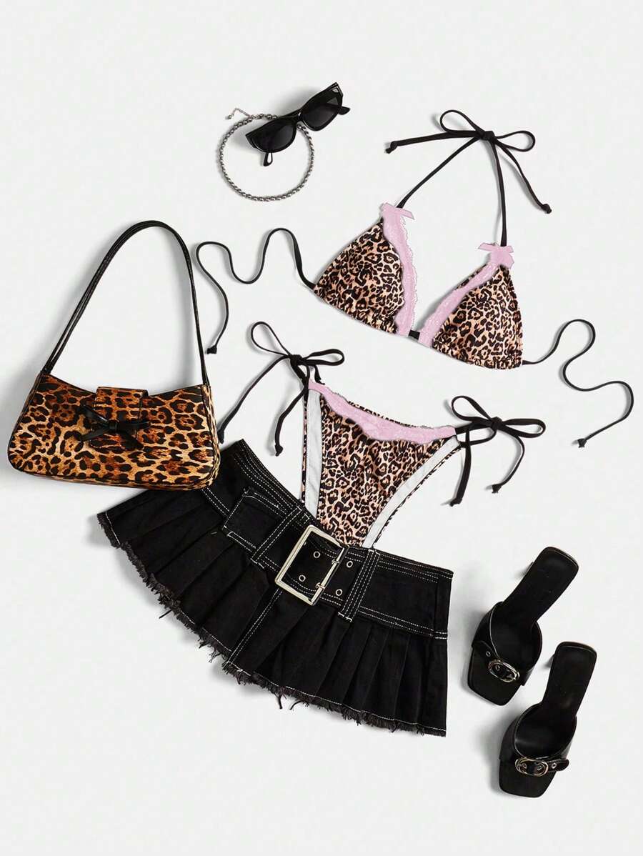 Swim Mod 2pcs/Set Sexy Cute Lace Bowknot Bikini Swimsuit - Multicolor - View 1