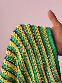 Slaydiva 2025 New Spring And Summer Casual Street Round Neck Sleeveless Cross Pattern With Yellow Edge Klein Green Sweater + Yellow And Green Striped Mini Hip Skirt Women's Sweater Two Pieces Set, Music Festival, Easter, Vacation, Gyaru, Casual Street, Graduation, Daily Outing, Party Gathering-A