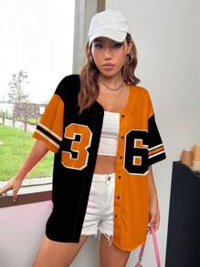 SHEIN EZwear Áo bóng chày tay ngắn hở phía trước quá khổ cho nữ, phù hợp cho mùa hè, vừa vặn với size 36, phù hợp cho các trò chơi thể thao - Nhiều màu - Xem 6