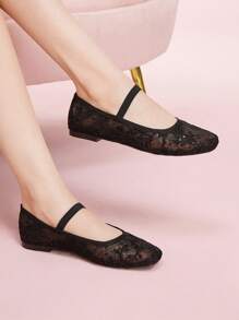 CUCCOO DOLLMOD Fashion Black Mesh Rhinestone Bow Decor Ballet Flats - Black - View 4