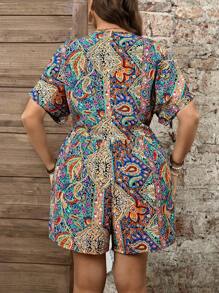 SHEIN LUNE Plus-Size Women Summer Paisley Print Holiday Jumpsuit For Women