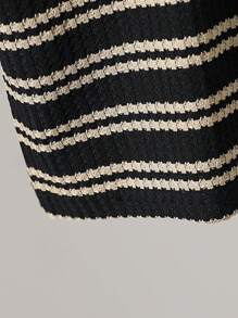 SHEIN Genkimix Kids 1pc Young Boy Casual School Style Waffle Striped Knit V-Neck Polo Shirt Summer Holiday