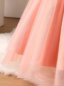 Glamorique Kids Girls Elegant Pink Mesh Formal Dress, Luxury French Style Net Skirt Shoulder-Revealing High-End Dress With Bow Decor Party Dresses For Girls Dresses Elegant For Girls Princess Dresses For Girls Girl Dresses For Party