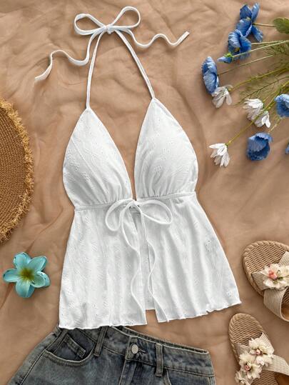 Soleia Top De Tanque Para Mujer Con Corbata Delantera En El Cuello Halter