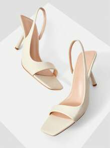 MOTF PREMIUM 方头细跟正装凉鞋 - 米色 - 查看 4