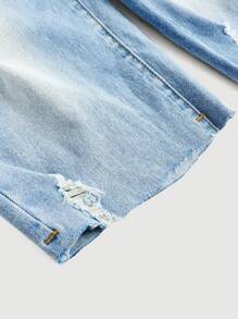 SHEIN Girlism Teen Girls Light Wash Ripped Denim Shorts: And Stylish Distressed Jean Shorts With Zipper Detail For Summer - Light Wash - View 5