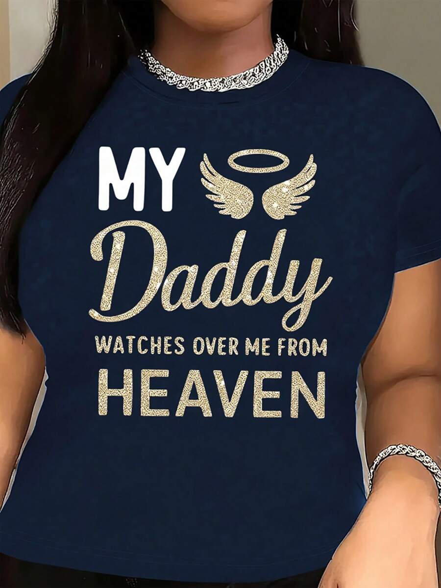 INAWLY Women's Casual Slogan & Wing Graphic Round Neck Short Sleeve T-Shirt, Summer