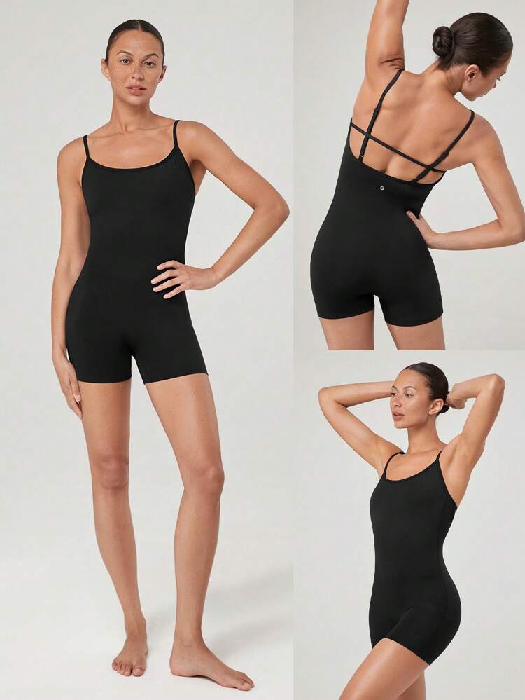 Tuta jumpsuit casual da donna con schiena incrociata regolabile, altezza 4,3", adatta per yoga, pilates e uso quotidiano, a basso impatto
