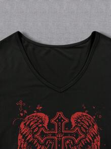 Áo thun nữ cổ tròn tay ngắn in họa tiết cánh Gothic phong cách Y2K, thích hợp cho tiệc tùng, lễ hội, quà tặng, mọi mùa - màu đen - Xem 3